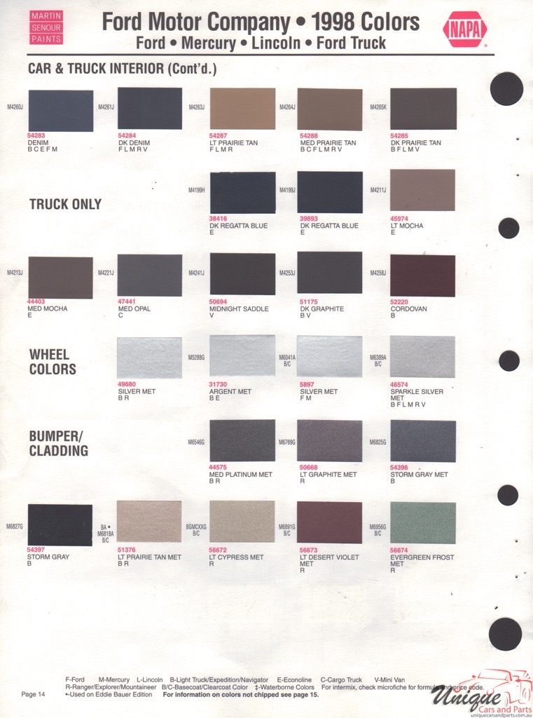 1998 Ford Paint Charts Sherwin-Williams 4